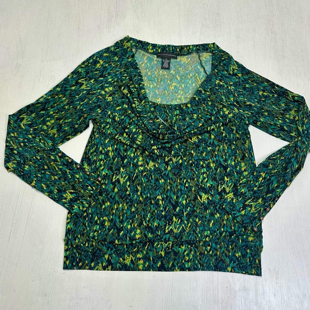 Grace Elements Women’s Medium Cowl Neck Long Sleeve Blouse Y2K Button Sleeve